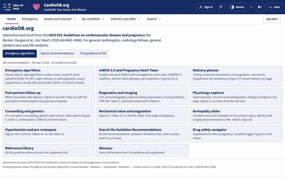 CardioOB.org: a cardio-obstetrics guideline module.